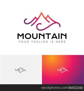 Wave Mountain Nature Adventure Unique Monoline Logo
