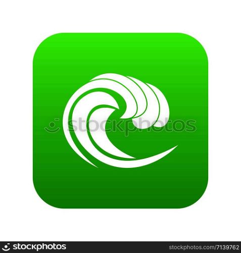 Wave of sea tide icon digital green for any design isolated on white vector illustration. Wave of sea tide icon digital green