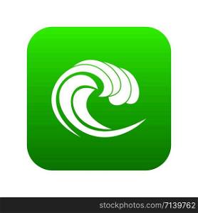 Wave of sea tide icon digital green for any design isolated on white vector illustration. Wave of sea tide icon digital green
