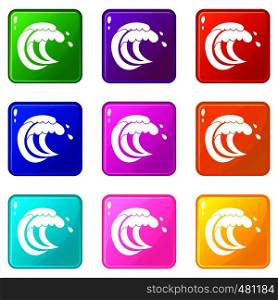 Wave of sea tide icons of 9 color set isolated vector illustration. Wave of sea tide set 9