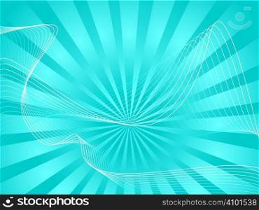 Wave radiating background in blue and white with a burst effect