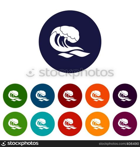 Wave set icons in different colors isolated on white background. Wave set icons