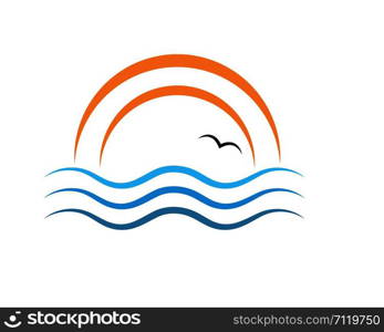 wave sun logo icon vector illustration design template