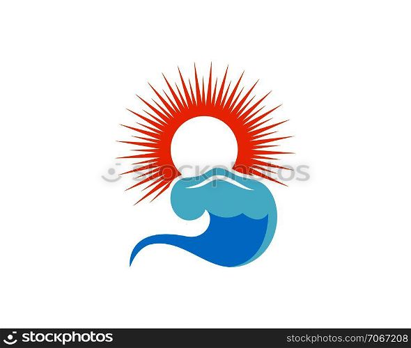 wave sun seagull vector illustration template