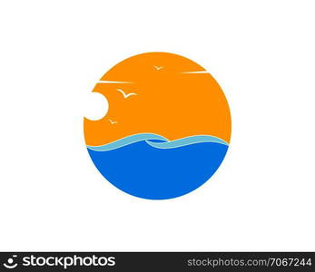 wave sun seagull vector illustration template