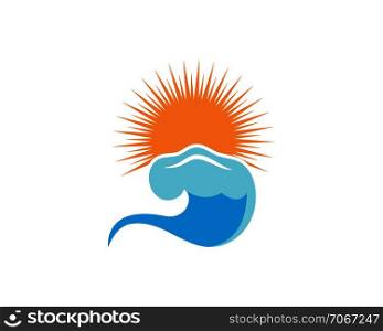 wave sun seagull vector illustration template