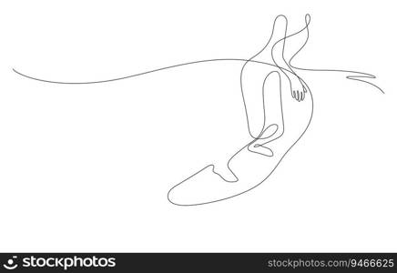 wave surfing balancing smooth line art. continuous line drawing of water extreme sport vector illustration