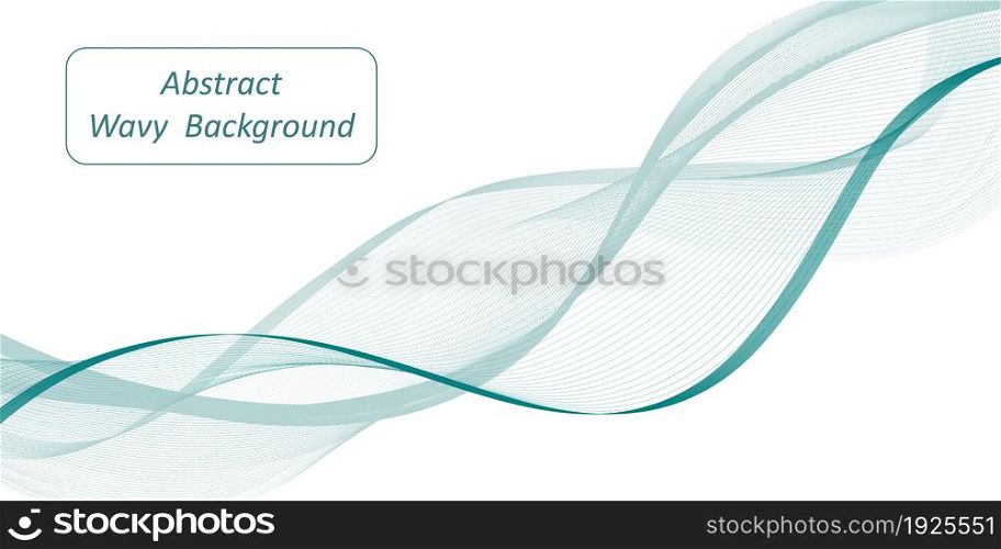 Wave swirl swoosh; blue and teal color flow. Sea water wave; air wind undulate curve line. Smooth swirl design; dynamic motion; isolated on white background; Vector illustration, web banner