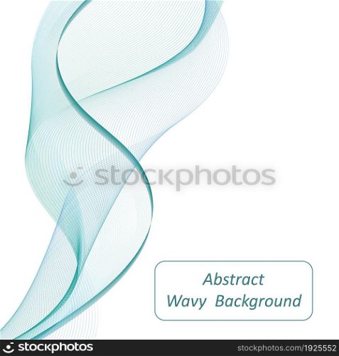 Wave swirl swoosh; blue and teal color flow. Sea water wave; air wind undulate curve line. Smooth swirl design; dynamic motion; isolated on white background; Vector illustration, web banner