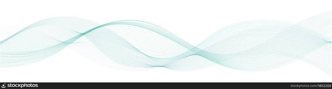 Wave swirl swoosh blue teal color flow Sea water wave air wind dynamic undulate curve line.Smooth swirl design vapor soundwave isolated on white background Transparent veil texture Vector illustration