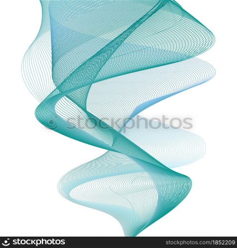 Wave swirl swoosh, teal and blue color flow. Air wind dynamic waves movement. Abstract modern trendy design for banner background decoration. Undulate curve lines. Vector illustration