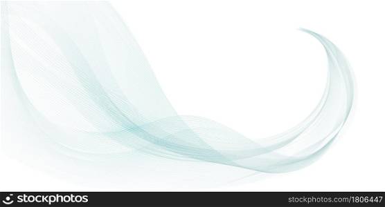 Wave swirl teal color flow wavy swoosh , soft airy transparent veil texture. Design element isolated on white background, vector illustration