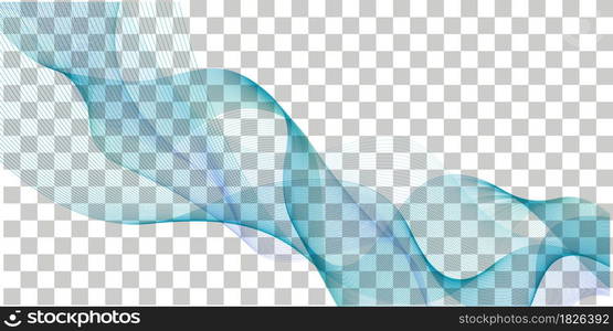 Wave swoosh; blue and teal color flow. Wavy swirl; sea water or air wind abstract design for banner decoration, isolated on transparent background. Vector illustration