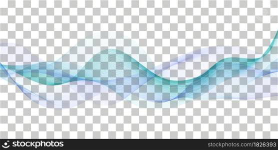 Wave swoosh; blue and teal color flow. Wavy swirl; sea water or air wind abstract design for banner decoration, isolated on transparent background. Vector illustration