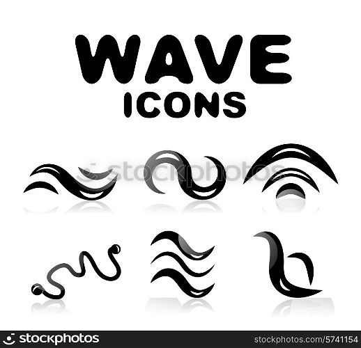 Wave vector glossy black icon set