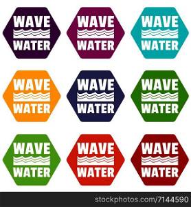 Wave water icons 9 set coloful isolated on white for web. Wave water icons set 9 vector