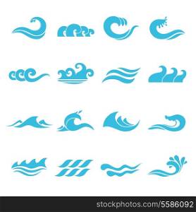 Waves flowing water sea ocean icons set isolated vector illustration