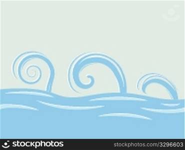waves over sea abstract drawing, vector art illustration