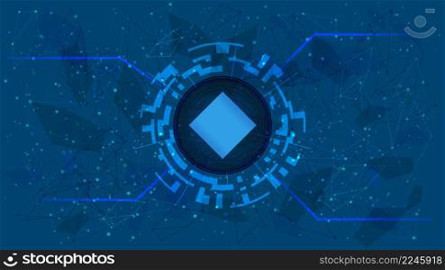 Waves token symbol in a digital circle on polygonal blue background. Cryptocurrency coin icon. Digital gold for website or banner. Vector.. Waves token symbol in a digital circle on polygonal blue background. Cryptocurrency coin icon. Digital gold for website or banner.