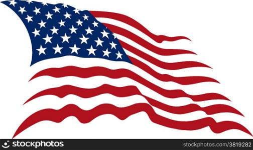 Waving American Stars and Stripes made in two colors isolated on white