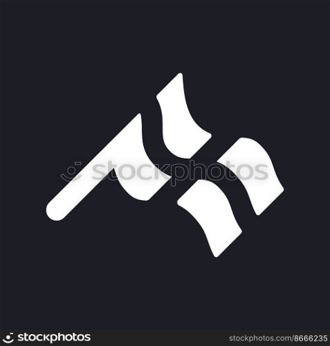 Waving chequered flag dark mode glyph ui icon. Automobile racing sport. User interface design. White silhouette symbol on black space. Solid pictogram for web, mobile. Vector isolated illustration. Waving chequered flag dark mode glyph ui icon