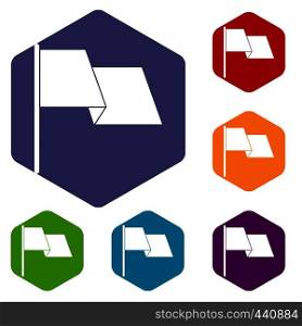 Waving flag icons set hexagon isolated vector illustration. Waving flag icons set hexagon
