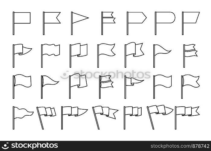 Waving flag linear pictograms. Vector line flags icons isolated on white background. Waving flag linear icons