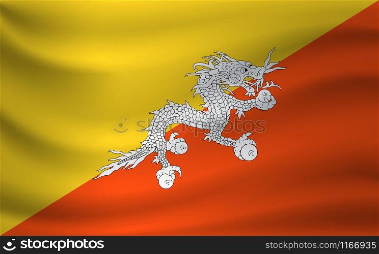 Waving flag of Bhutan. Vector illustration