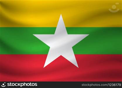 Waving flag of Myanmar. Vector illustration