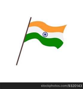Waving flag of Republic of India. Isolated indian tricolor flag with emblem on white background. Vector flat illustration.. Waving flag of Republic of India. Isolated indian tricolor flag with emblem on white background. Vector flat illustration