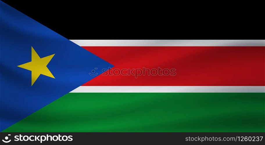 Waving flag of South Sudan. Vector illustration
