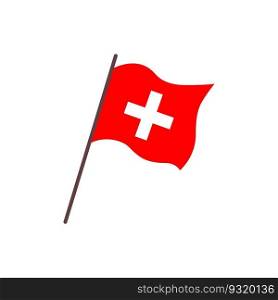 Waving flag of Switzerland country. Isolated swiss red flag with white cross. Vector flat illustration.. Waving flag of Switzerland country. Isolated swiss red flag with white cross. Vector flat illustration