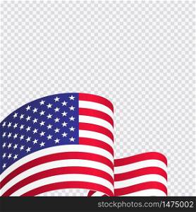 Waving flag of the USA isolated on transparent background. The United States national symbol with white stars and red stripes. 4th July Independence day celebration backdrop.. Waving flag of the USA isolated on transparent background. The United States national symbol.