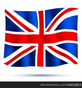 Waving flag Union Jack isolated on white background. EPS10 opacity. Editable EPS and Render in JPG format