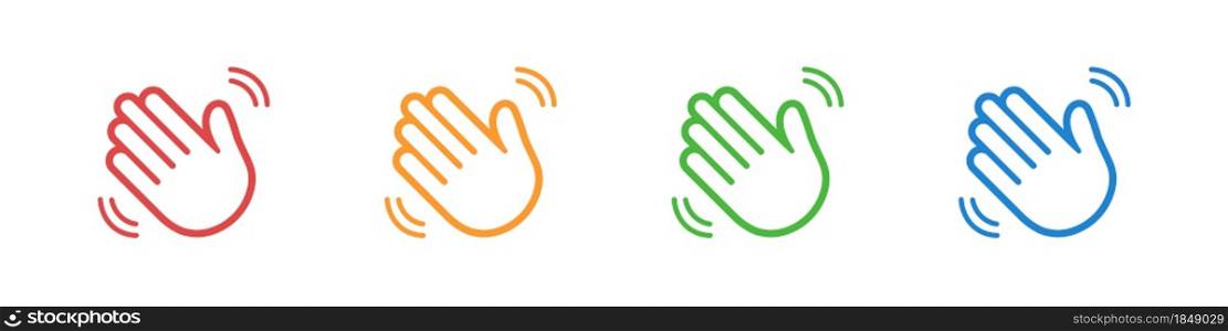 Waving hands icons set isolated on white background. A sign of greeting or goodbye. Flat style. Vector illustration