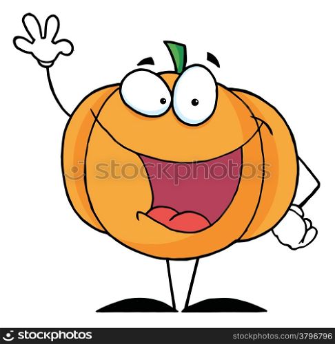 Waving Pumpkin Cartoon Character