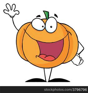 Waving Pumpkin Cartoon Character