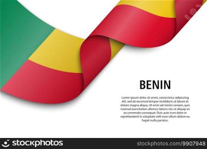 Waving ribbon or banner with flag of Benin. Template for independence day poster design. Waving ribbon or banner with flag