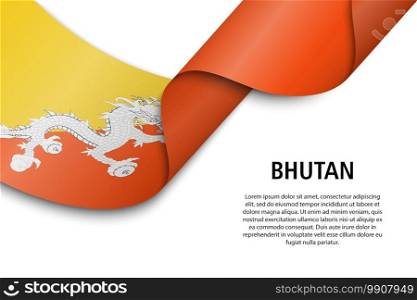 Waving ribbon or banner with flag of Bhutan. Template for independence day poster design. Waving ribbon or banner with flag