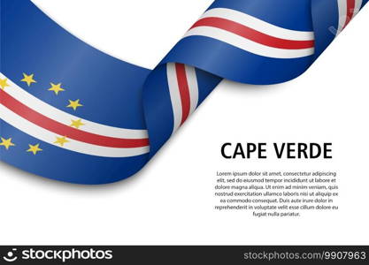 Waving ribbon or banner with flag of Cape Verde. Template for independence day poster design. Waving ribbon or banner with flag
