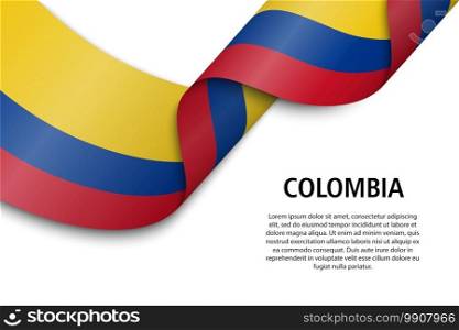 Waving ribbon or banner with flag of Colombia. Template for independence day poster design. Waving ribbon or banner with flag