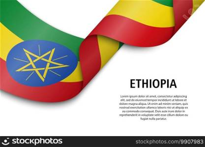 Waving ribbon or banner with flag of Ethiopia. Template for independence day poster design. Waving ribbon or banner with flag