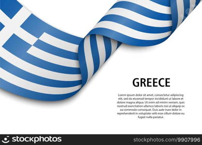 Waving ribbon or banner with flag of Greece. Template for independence day poster design. Waving ribbon or banner with flag