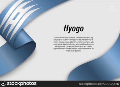 Waving ribbon or banner with flag of Hyogo. Prefecture of Japan. Template for poster design. Waving ribbon or banner with flag Prefecture of Japan