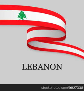 Waving ribbon or banner with flag of Lebanon. Template for independence day poster design. Waving ribbon or banner with flag