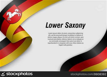 Waving ribbon or banner with flag of Lower Saxony. State of Germany. Template for poster design. Waving ribbon or banner with flag State of Germany