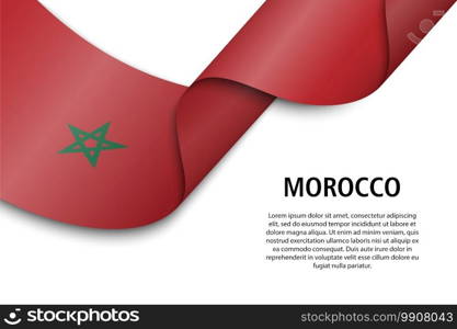Waving ribbon or banner with flag of Morocco. Template for independence day poster design. Waving ribbon or banner with flag