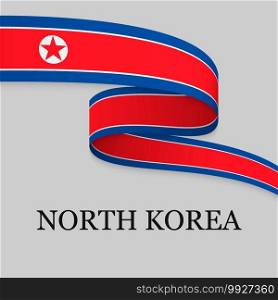 Waving ribbon or banner with flag of North Korea. Template for independence day poster design. Waving ribbon or banner with flag