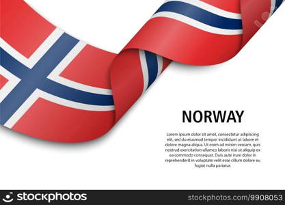 Waving ribbon or banner with flag of Norway. Template for independence day poster design. Waving ribbon or banner with flag