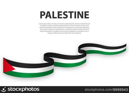 Waving ribbon or banner with flag of Palestine. Template for independence day poster design